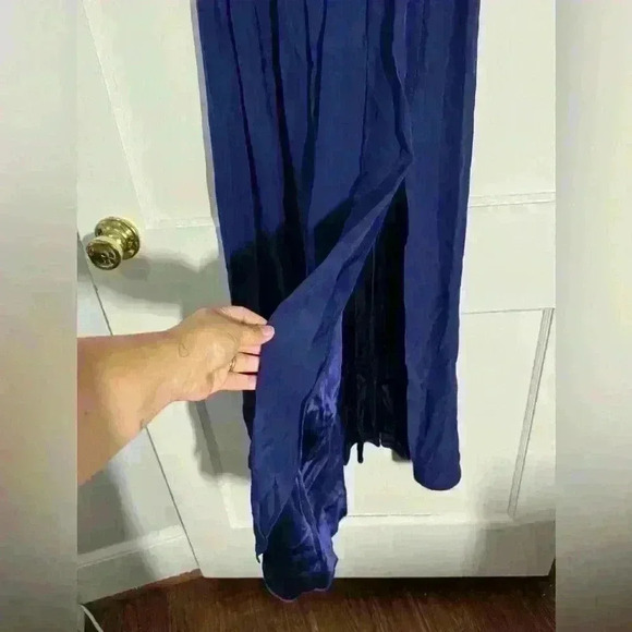 AMANDA UPRICHARD GISELE NAVY BLUE SILK MAXI DRESS GOWN STRAPLESS - Picture 10 of 10